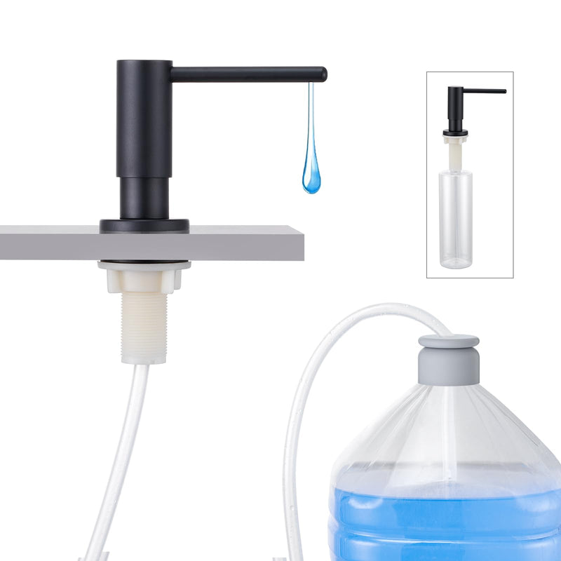 Kitchen Sink Soap Dispenser with 17 OZ Bottle and 40" Extension Tube Kit, Stainless Steel Built-in Soap Dispenser for Kitchen Sink or Countertop, in or Under Sink Installation, Matte Black