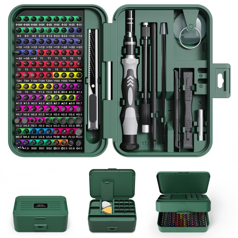 Mini Precision Screwdriver Set with Color-coded Identification, 132 in 1 Micro Magnetic Repair Tool Kits with Storage Box, 108 Bits,Small Manual Screw Driver Toolkits for iPhone/Mac/iPad/Table Green