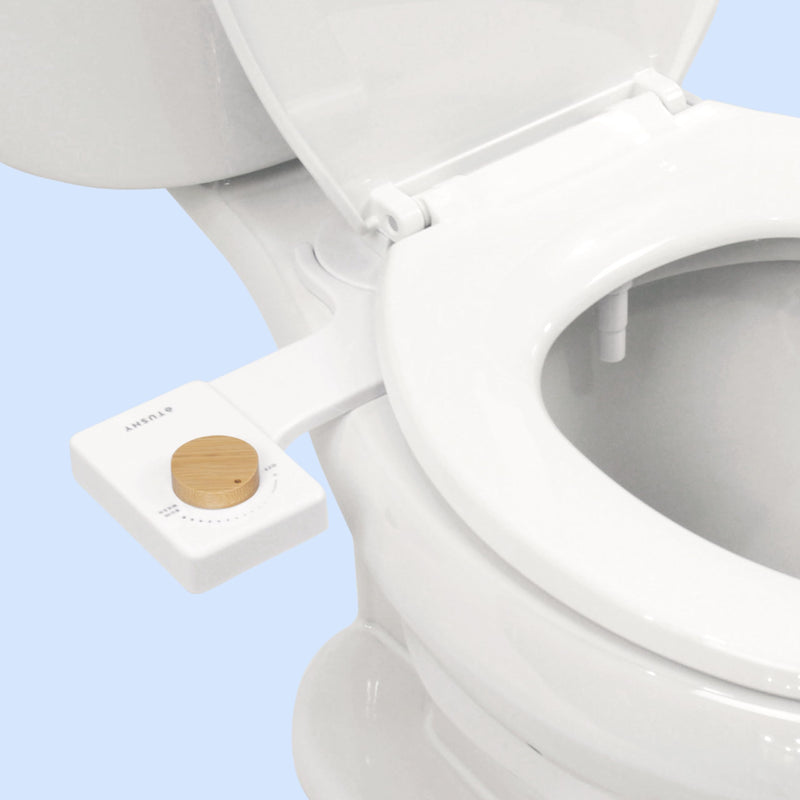 TUSHY Fresh Ultra-Slim Starter Bidet Attachment for Toilet | Non-Electric, Adjustable Water Pressure, Cool Water Rear Wash, Self-Cleaning | Fits Elongated & Round Toilets, Easy 10 Min Install, Bamboo Bamboo Knob Single Nozzle
