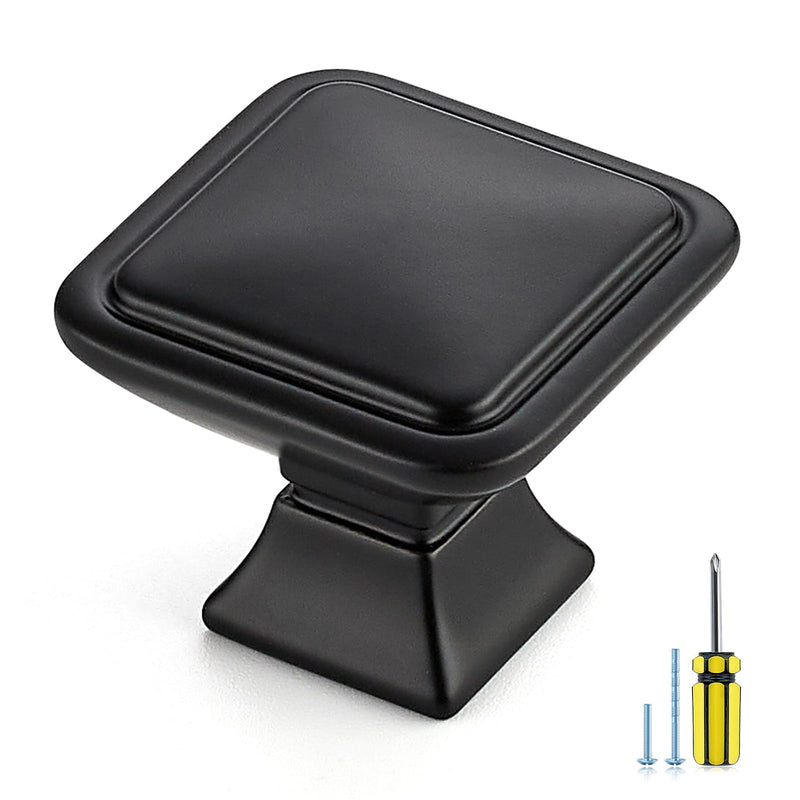 10 Pack Black Cabinet Knobs - 1.2" Square Drawer Knobs for Kitchen, Dresser, Cabinets - Matte Black Solid Hardware 10