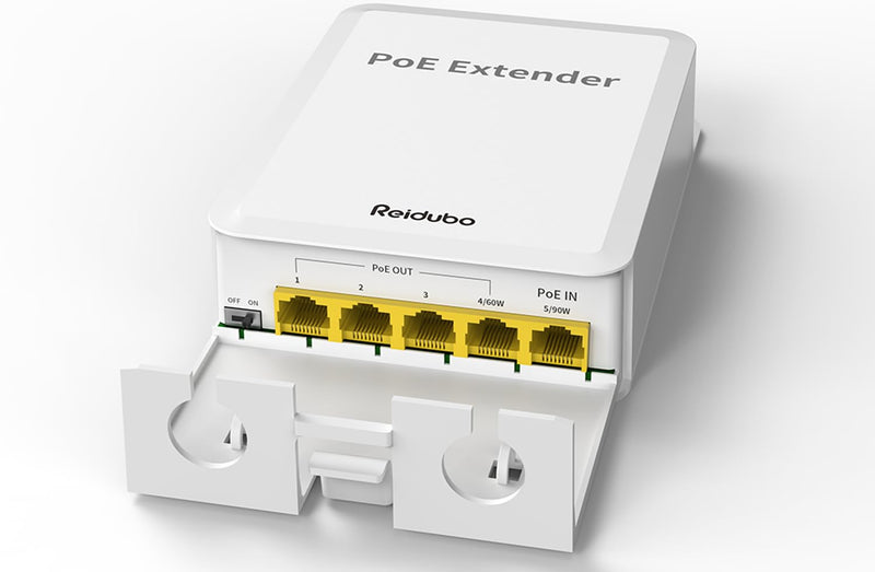 5 Ports Outdoor PoE++ Gigabit Extender, 1 in 4 Out PoE Repeater with 1000Mbps, IEEE802.3af/at/bt IP65 Waterproof, Extend Additional 100m(328ft) of Power and Data Transmission, Plug & Play