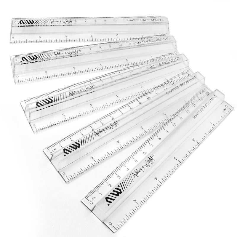 Ashton and Wright - 6 Inch / 15cm Raised Rulers - Shatter Resistant (Pack of 50, Clear) Pack of 50