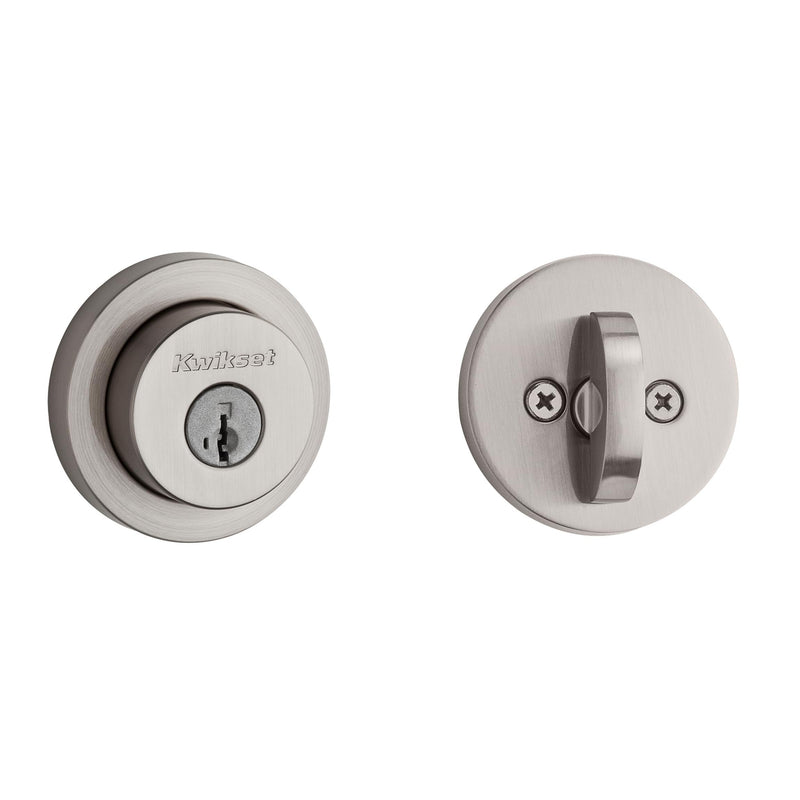 Kwikset 158 Milan Deadbolt Lock, Satin Nickel Round Exterior Keyed Front Entry Door, Pick Resistant SmartKey Rekey Security, Single Cylinder Dead Bolt, with Microban Protection New
