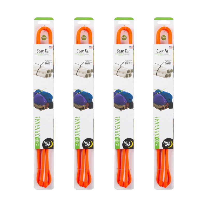 Nite Ize Gear Tie Reusable Rubber Twist Tie - Bendable Rubber Ties for Indoor & Outdoor Use - Reusable Multipurpose Twist Ties for Organizing & More - 64", Bright Orange (4 Pack)