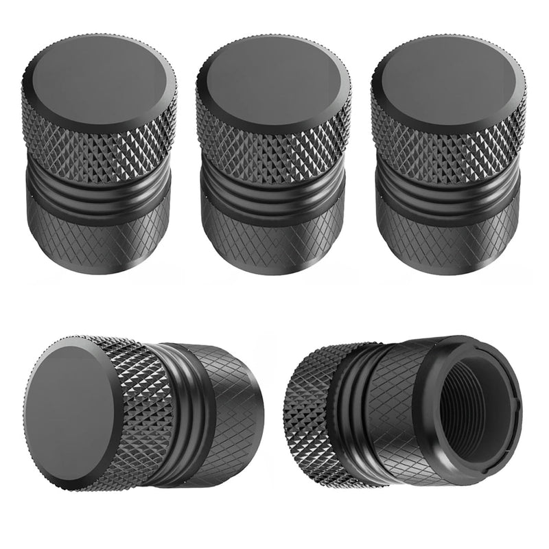 Tire Valve Stem Caps - 5 Pack Corrosion Resistant Premium Anodized Alloy Air Valve Caps Universal for Car SUV Bike Accessories Black
