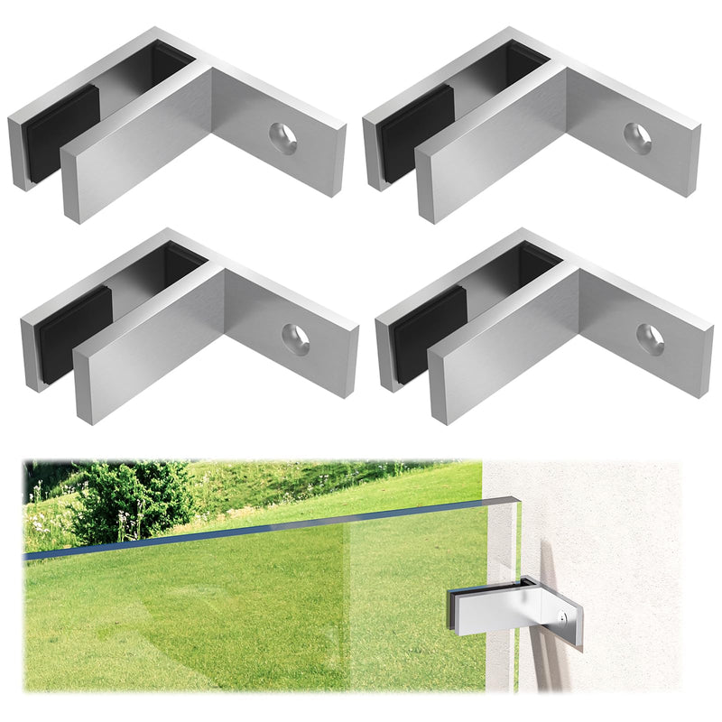 4 Pack Railing Wall to Glass Clamp, F Shape Stainless Steel T304 Bracket for Indoor & Outdoor, Brushed Finish Railing Glass Clip Holder for Fence, Balustrade, Balcony Deck 4 Pack