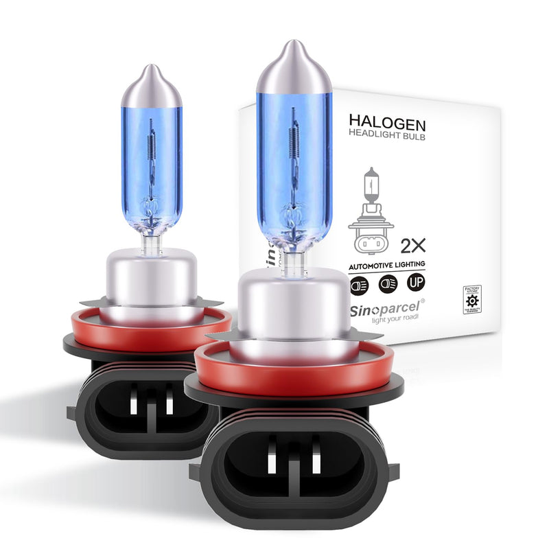 Sinoaprcel H11 Halogen Low Beam Headlight or Fog Light Bulbs,200% Brighter 5000K White Replacement for Standard 55W Bulb,Pack of 2