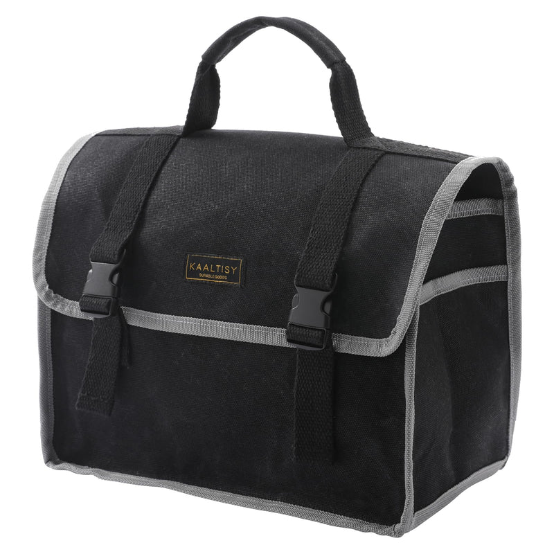 Tool Organizer Bag | 1 Large Pocket Storage Pouch & 2 Side Pockets & Canvas Handle, Heavy Duty 16oz Waxed Canvas Tote Bag, Reusable Tool Carrier for Hand Tools - 11.5"L x 6"W x 7.5"H - Black