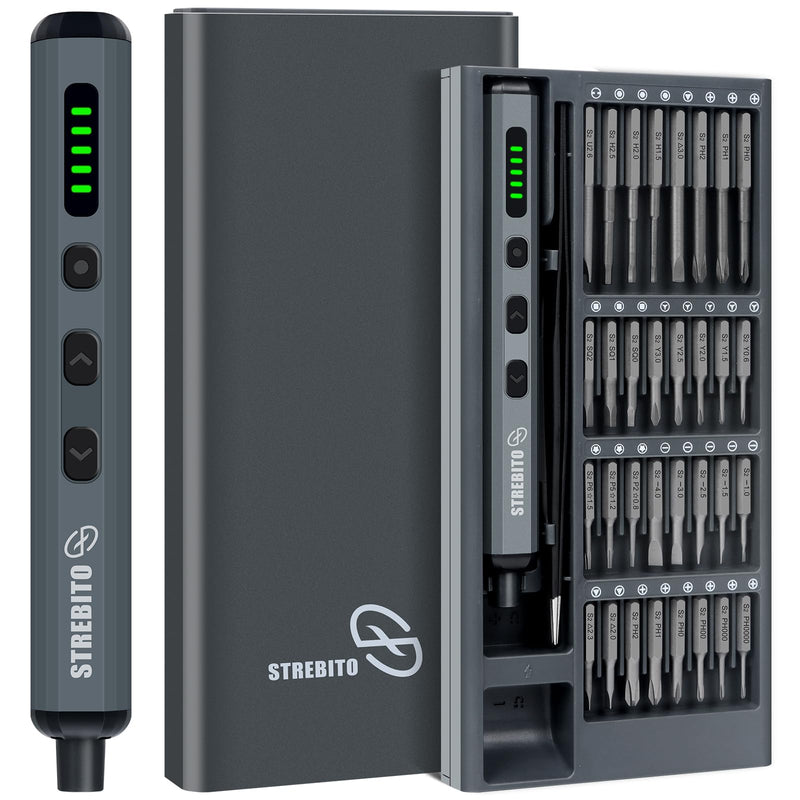 STREBITO Mini Electric Screwdriver Set, 70 in 1 Small Electric Screwdriver - 64 S2 Preicison Bits, 5 Torque Settings, 4 LED Lights, Mini Power Screwdriver Repair Tool Kit for PC Electronic (Standard) Standard