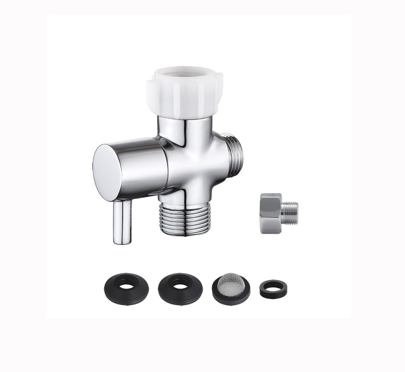 Bidet T Adapter With Shut off Valve,3 Way T Valve for Bidet, Brass T Adapter for Handheld Toilet, 7/8"×7/8"×1/2" or 3/8" Chrome