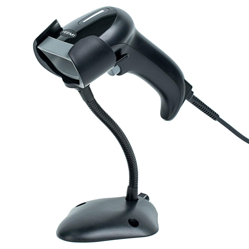TEEMI 2D USB Barcode Scanner with Stand, 1D/QR Code Reader for Inventory, Handsfree Scanning Gun for Warehouse, Library, Supermarket – Supports Virtual COM Port Stand Included