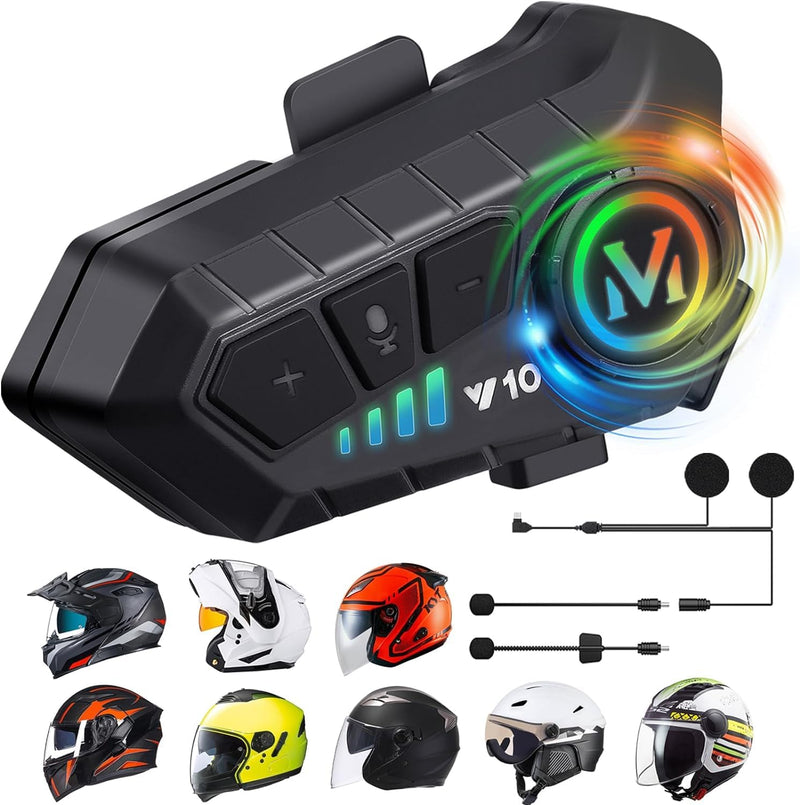FEYA Motorcycle Helmet Speakers High Battery Life Helmet Headphone IPX6 Automatic Answer/Call Music Control/Intelligent Noise/Wake up Siri, 2 Different Types of Mic【Compatible with All Helmets】 Y10