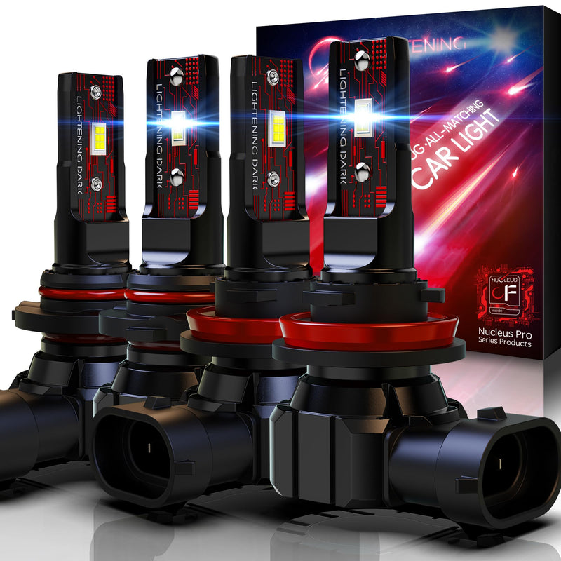  [AUSTRALIA] - 9005+H11 Light Bulbs, HB3+H8/H9 Fog Bulbs Combo 6500K Xenon White Extremely Bright Wireless Fanless (Pack of 4) 9005+H11