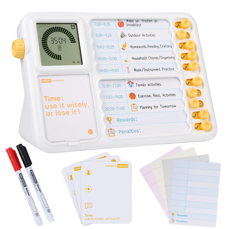 Visual Timer for Kids with Planning Board, ADHD Timer for Kids, Daily Chore Board-Checklist for Autism, Visual Schedule, Time Management, Silence Timer for Home School 2.8inch Screen