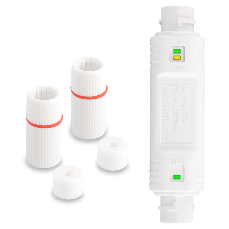 SinLoon IP67 Waterproof PoE Extender 100m/250m Extension 10/100Mbps Outdoor PoE Repeater RJ45 Ethernet Extender for IP Camera Plug and Play (White)