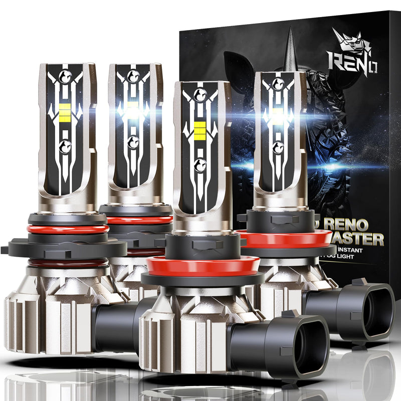 RENO 9005 H11 Bulb Combo, 9005 H11 Fog Lights Bulb, 9005 H11 Light Bulbs Fanless In Line HB3 H9 Car Fog Bulb Plug and Play, Pack of 4