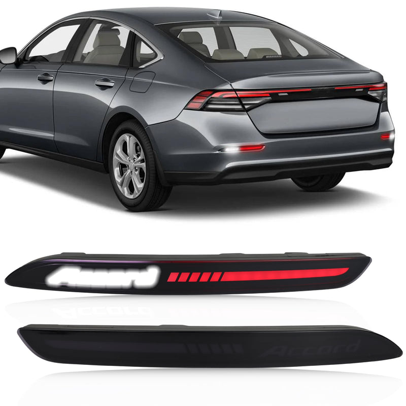 Smoked Lens LED Rear Reflector Bumper Fog Light Turn Signal Brake Lamp Feature Assembly Compatible With Honda Accord 2023 2024 LX EX Sport Hybrid Kit