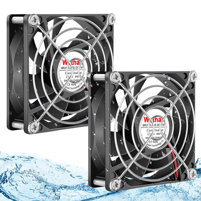 Wathai IP67 Waterproof 80mm x 25mm 12V Cooling DC Fan for RV Fridge Exhaust | 2 Pack, Dual Ball, 3 Inch, High Speed 12V Fan for RV Fridge Refrigerator DC Brushless Fan 12V waterproof 80mm 80x25mm