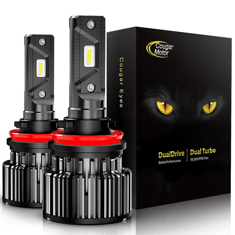 Cougar Motor H11 Bulbs, H8 H9 Light Bulb K16 Series 6000K White Plug and Play Fog Light IP67 Waterproof Driving Light Bulbs - Pack of 2 H11 (K16 Series)