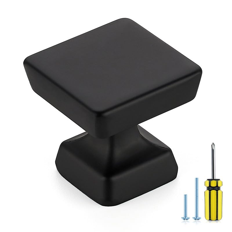 10 Pack Black Cabinet Knobs 1.2 Inch Square Kitchen Cabinet Knobs for Dresser Drawers Solid Hardware 10