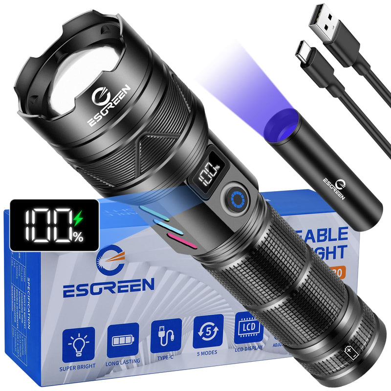 Rechargeable Flashlights 100000 High Lumens, Long Range 5000ft, Super Bright LED Flashlight USB C, High Powerd Multi-functional Heavy Duty Strong Flash Light High Beam, For Emergency Home Camping 30.0 Watt Hours