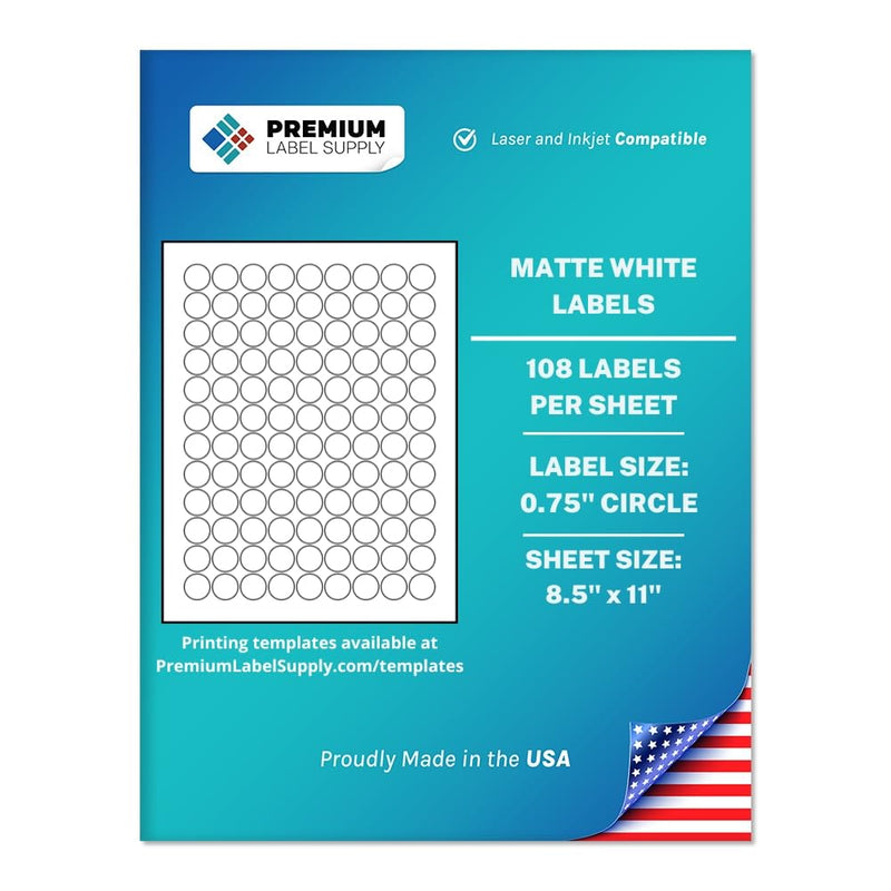 Premium Label Supply White Sticker Round Labels – 0.75" Circle – Laser/Inkjet Compatible – (108 per Sheet), 25 Sheets – 2,700 Total Adhesive Labels 2700 Labels