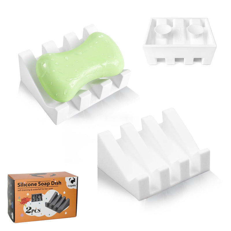 Soap Dish Holder for Shower with Suction Cup, Silicone Soap Holder & Saver Self-Draining Bar Soap Dish Keeps Soap Dry for Bathroom, Kitchen, Bathtub, Extends Soap Life (White-2Pack) White - 2 Pack