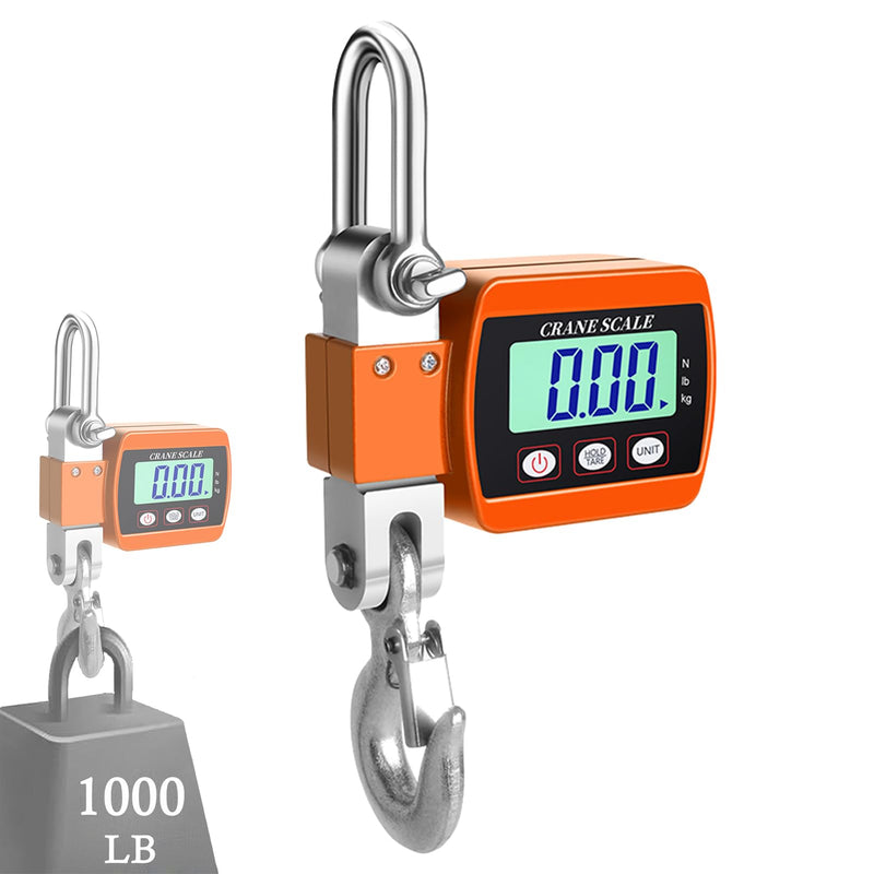 Hanging Scale, Hancaner Digital Crane Scale 1000lbs, Heavy Duty Crane Scale 500Kg LCD Backlight with 3 Unit Change/Tare/Zero for Construction Factory Building Hunting Orange