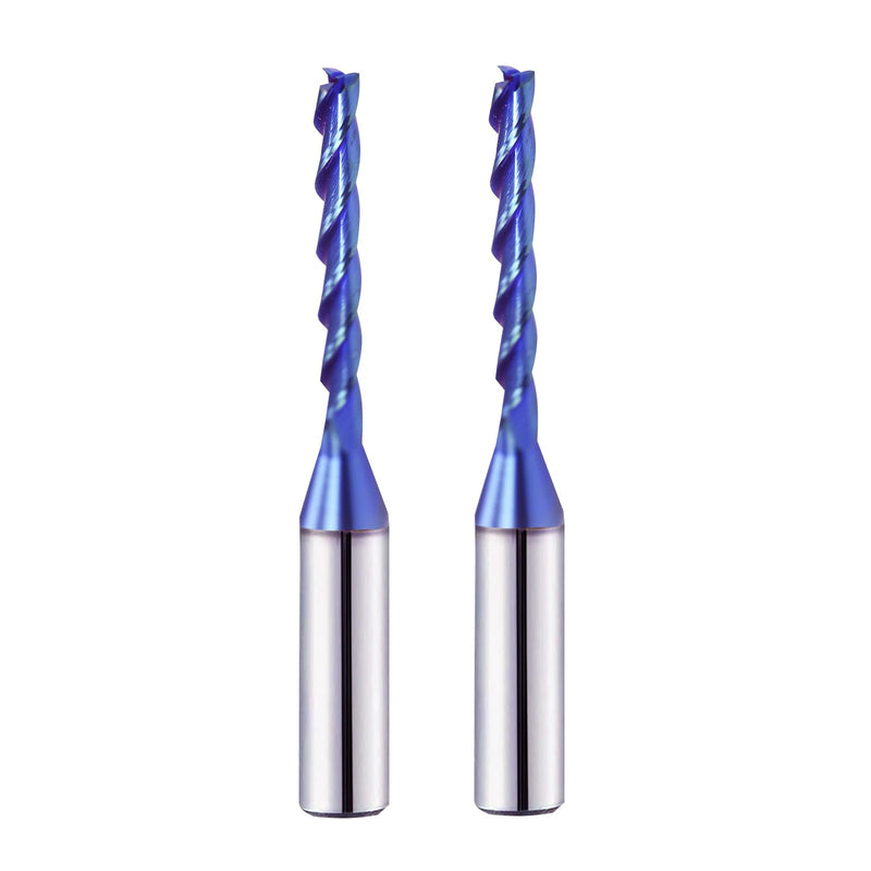 2PCS BRF322 CNC Solid Carbide Router Bits 1/8 inch Cutting Dia 1/4 inch Shank Spiral Solid Carbide End Mill with NACO Coating for Wood Cut Carving Engraving 1/8 inch Cutting Diameter 2