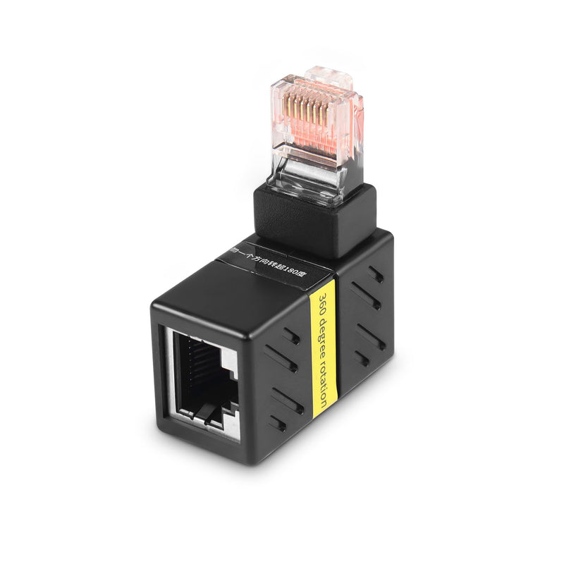 Gigabit 360 Degree Ethernet Adapter，90 Degree Angle Network LAN Cat5 Cat6 Extension Adapter，1000Mbps RJ45 8P8C Male to Female Connector for Computers, Laptops, Routers