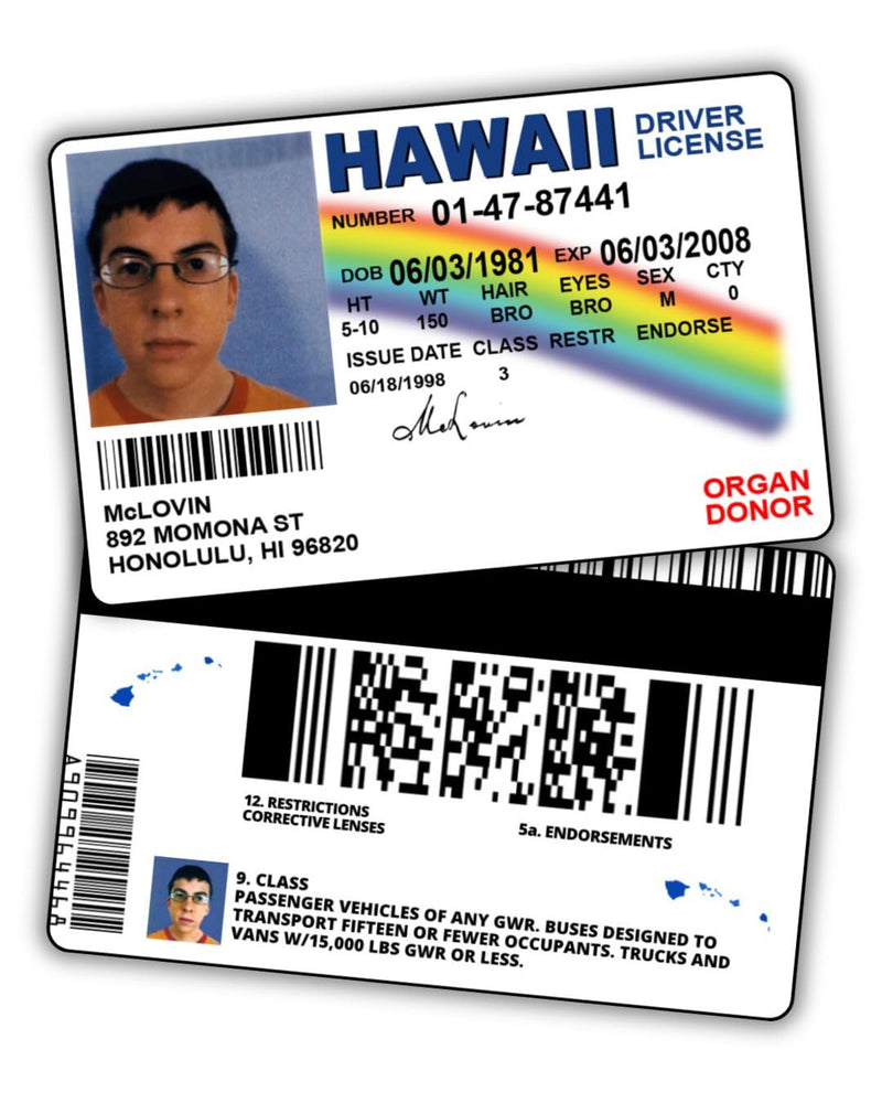McLovin ID Driver License Superbad/Prank Items/Fake ID License/Double Sided/Great Complement for Costumes/Professional Quality: Funny Car Accesories/Funny Things 1