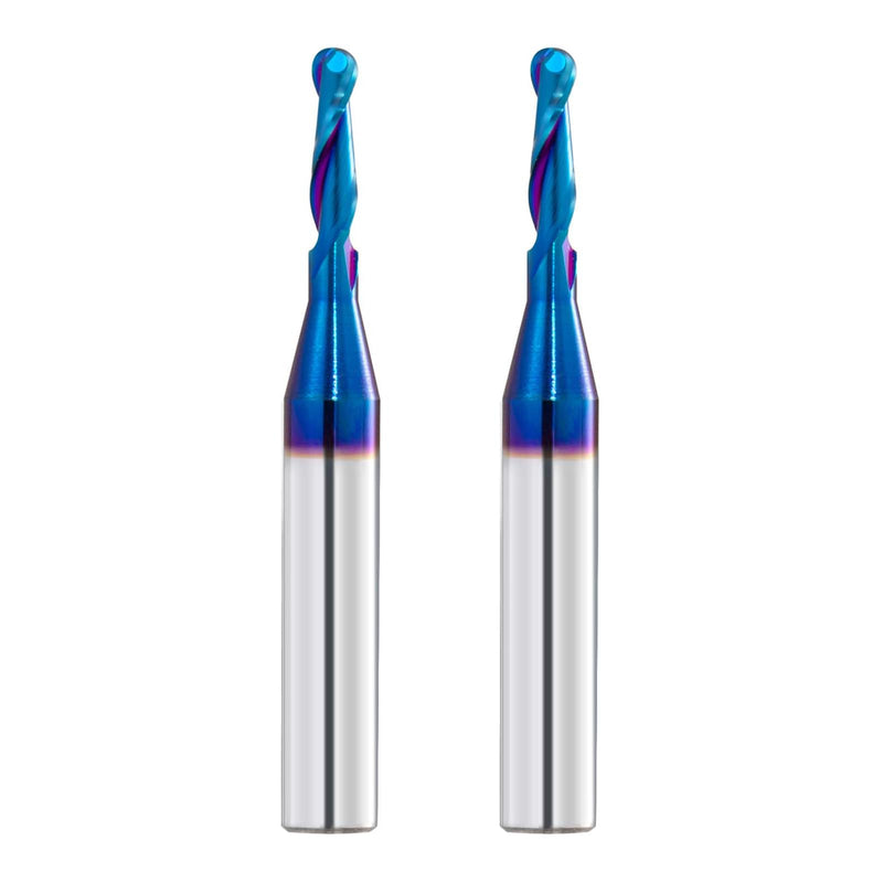 2 PCS CNC Router Bits 1/4inch Shank 1/8inch Cutting Dia Carbide Ball Nose End Mill with Nano Blue Coating for Side Milling End Milling, Finish Machining (1/8"x1/4"x2")… 1/4"Shank-1/8"Cut Dia-2"OAL(2 pcs)