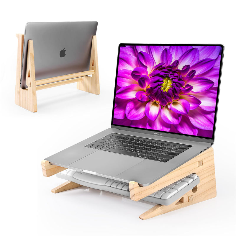 Wood Laptop Stand,Universal Computer Stands for Desk,Vertical Laptop Holder for MacBook Pro, Wooden Laptop Riser for MacBook Air, Dell, HP, Lenovo Compatible with 13.3 to 17.3 Inches All Laptops