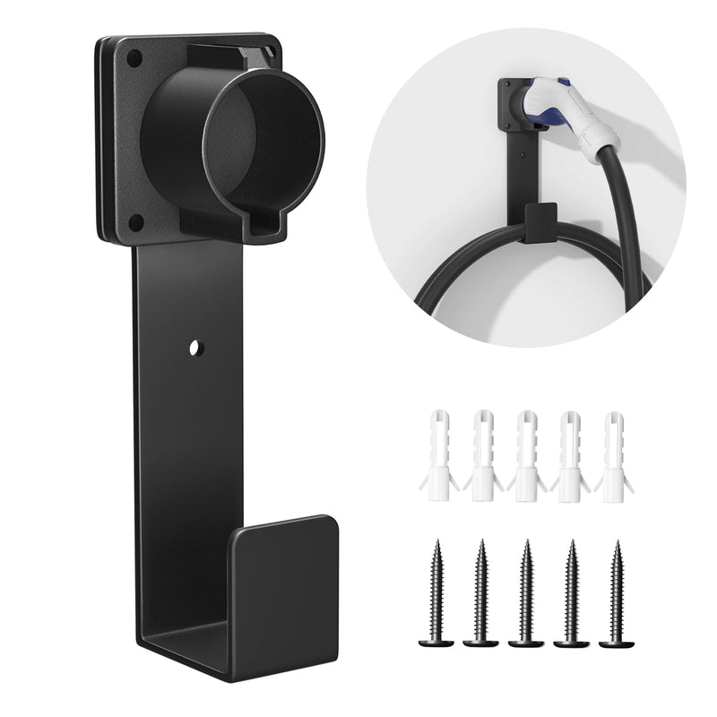 EV Charger Holder-J1772 Connector, Nozzle Holster Dock and J-Hook Combination, EV Cable Holder Wall-Mount Electric Vehicle Charger.