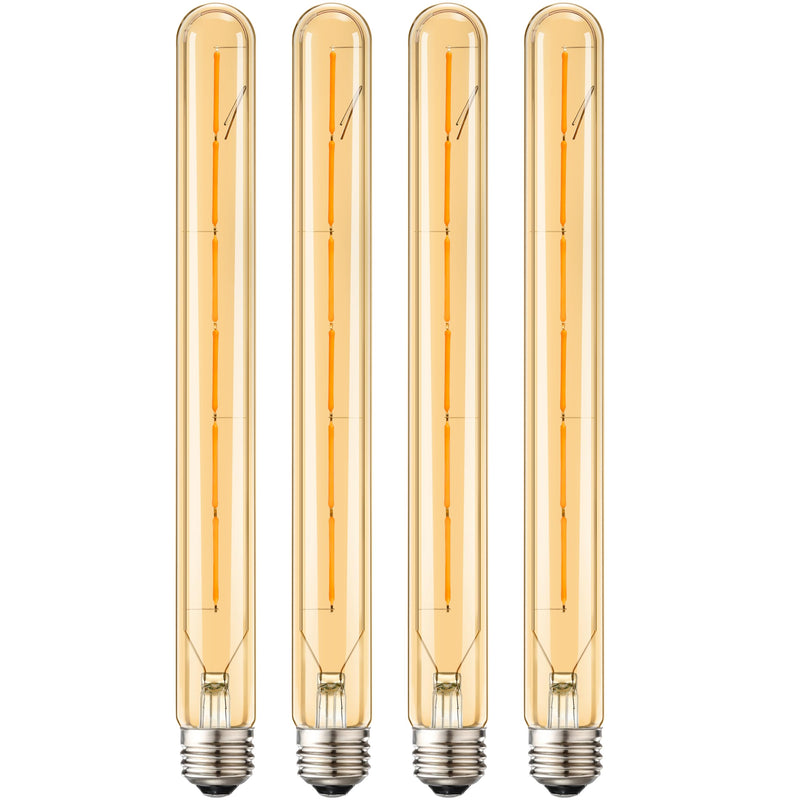 LEOOLS 4-Pack Vintage LED Filament Bulb T300 Dimmable Led Edison Light Bulb 6W(60W Equivalent) 11.8inch Long Tubular Vintage LED Light,Amber Glass,Warm White 2700K,E26 Medium Base 6w=60w 2700k 11.8in