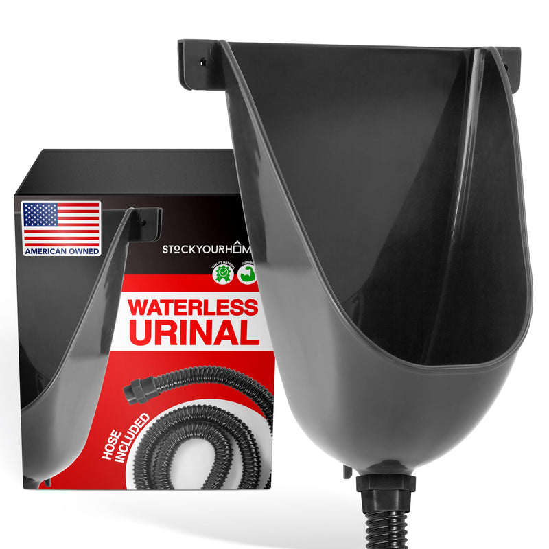 Stock Your Home Waterless Urinal for Men (Black), Plastic Urinals for Men's Garage, Shed, or Backyard, Wall Mount Urine Diverter and Outdoor Camper Urinals, Portable Urinal for Men, Waterless Toilet Black