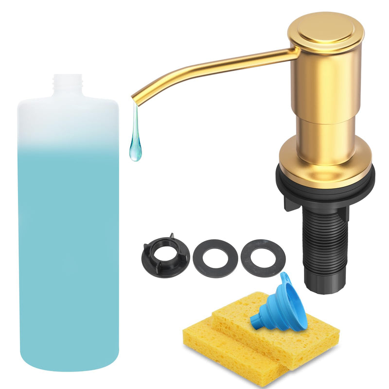 Soap Dispenser for Kitchen Sink, Kitchen Sink Soap Dispenser Pump, Refill from The Top, Sink Soap Dispenser with 17OZ Large Liquid Bottle, Gold (2 Scrub Sponges) Golden
