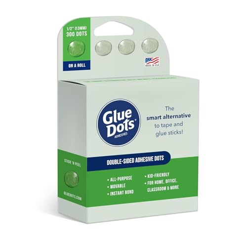 Glue Dots, Roll for everyday uses, ½”, .5 Inch, 300 Dots, Movable, Repositionable, Multi-Functional, Label Containers, Glue Stick and Tape Alternative, Clear 1 Pack