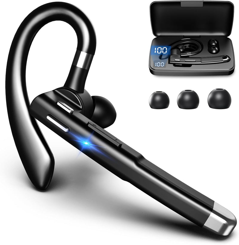 Bluetooth Headset with Microphone, Wireless Bluetooth Earpiece for Work, Trucker Headset with ENC Noise Cancelling Mic, 72H Charging Case, Bluetooth 6.1 Hands Free for Driving Office PC Phone, Black