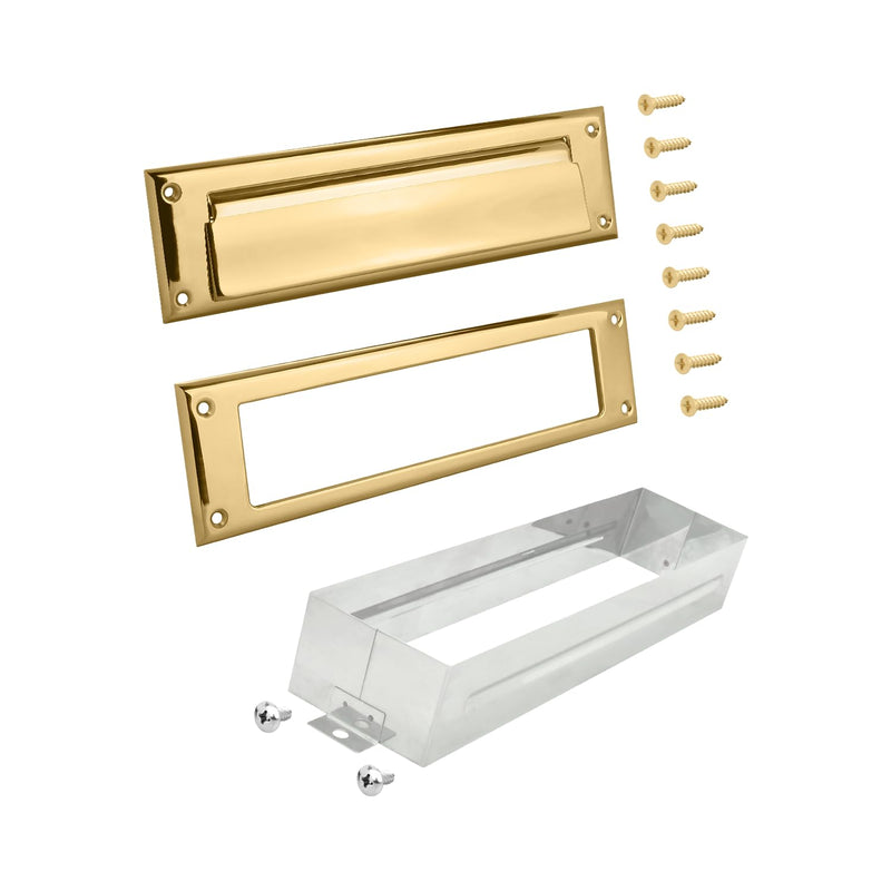 Nuk3y Solid Brass Mail Slot with Sleeve (Polished Brass, 10"" x 3"")" "10"" x 3""" Polished Brass