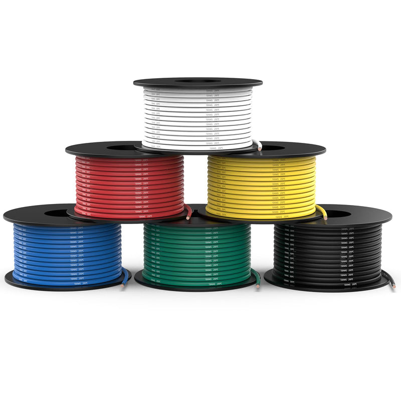 NAOEVO 18 Gauge Wire 180ft, 18 AWG Wire 6 Colors 30ft Each Spool, Flexible Silicone Tinned Copper Electrical Cable, Wiring kit for Breadboard/Automotive/DIY/Battery, 200℃ 18AWG