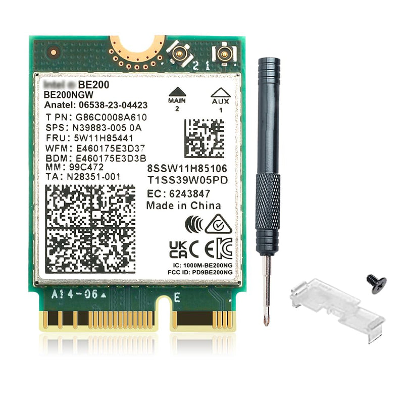WiFi 7 Card BE200 M.2 Key E Tri-Band 6GHz/5GHz/2.4GHz Up to 5.8Gbps BT 5.4 Compatible with WiFi 7/6E/6/5 Routers for Windows 10/11 (Not Supported on AMD Motherboards)