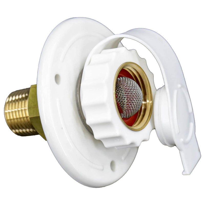 RV Water Inlet Connection City Water Fill Inlet Flange Brass with Check Valve RV Water Hose Connector Replacement 1/2" NPT Male City Water Fill Flange City Water Hookup for Camper (White) White