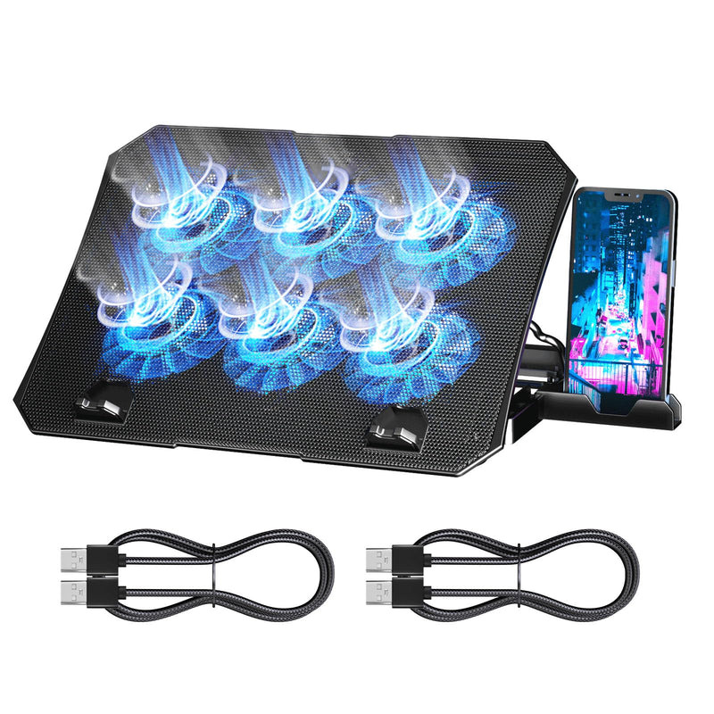 AICHESON Portable Laptop Cooling Pad with 6 Fans and 2 Pack 2ft USB A Cables Set