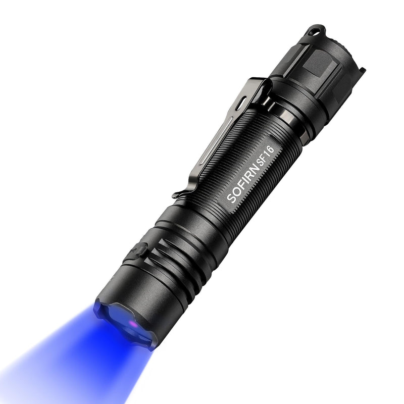 365nm UV Flashlight, Sofirn SF16 Rechargeable Powerful UV Flashlight with Tail Switch for Detecting Pet Dog Urine, Unveil Invisible Stains, High Definition Pure Ultraviolet（Battery Included） Black