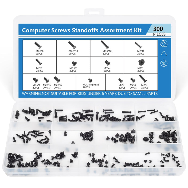 300PCS Computer Notebook Laptop Screws Assortment Kit, 12 Sizes M2.5 M2 M3 Laptop Screws for Lenovo Dell HP Asus Samsung Toshiba Acer SSD HDD SATA Hard Drive Mounting Repair 300PC