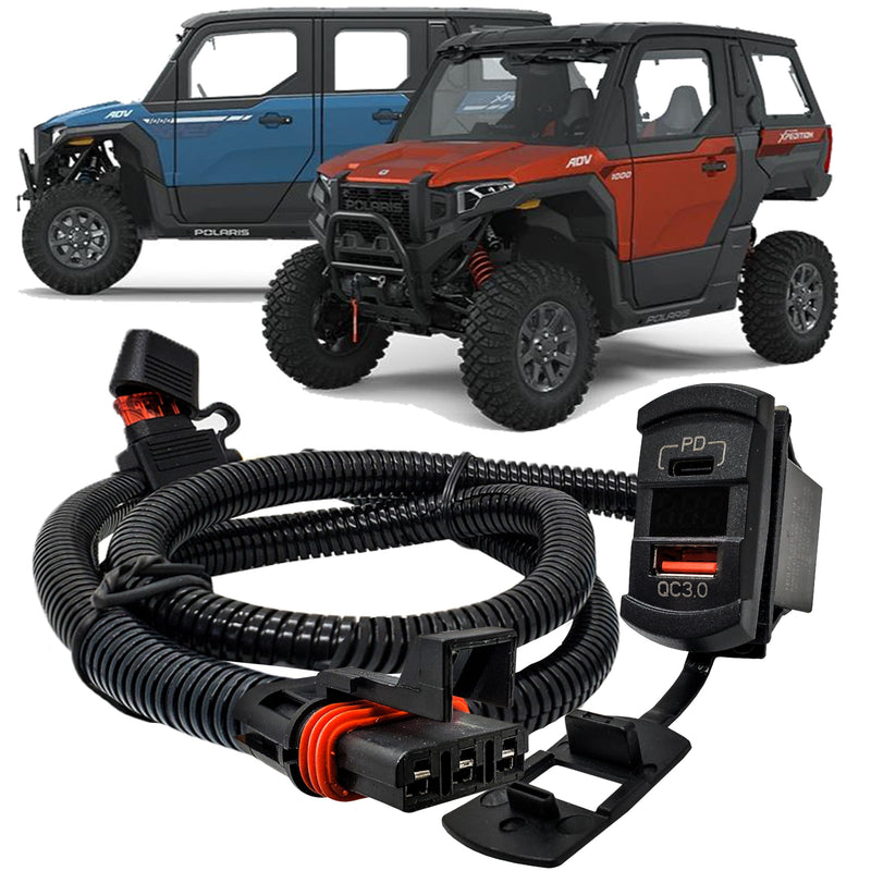 6ft. Power Bus Bar Plug Harness Dual USB Port QC 3.0 USB-C PD with Voltmeter Compatible with 2024 Polaris Xpedition XP ADV Ultimate Northstar Premium