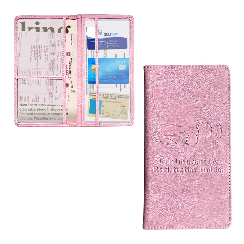Ziciner Car Registration and Insurance Holder, Auto Card Document Glove Box Organizer with Magnetic Closure, Universal Vehicle Interior Accessories for Cars SUVs (Pink-Large) Pink L-9.4×5.1"