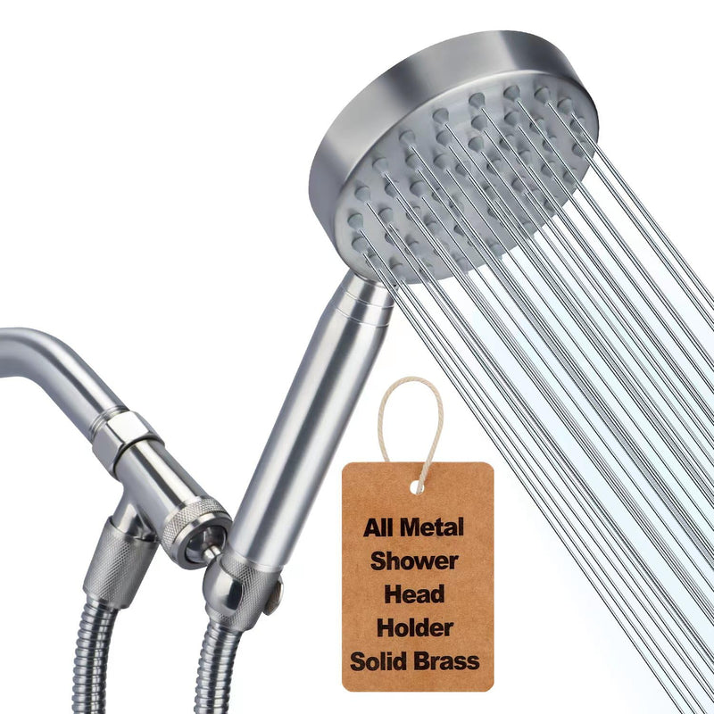 All Metal Shower Head with Handheld - 72" Long Hose, High Pressure Sprayer | Hand HeId Showerhead Spray, Solid Outdoor Showerheads and Brass Holder, Brushed Nickel