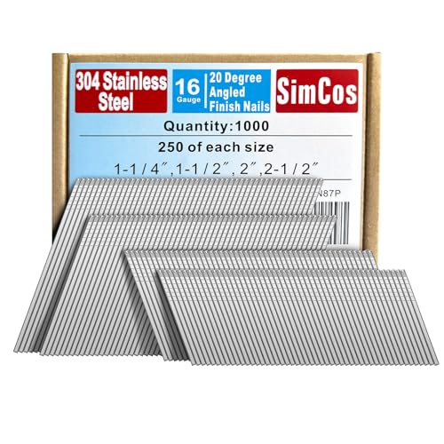 16 Gauge 20 Degree Angled 1-1/4~2-1/2" 304SS Finish Nails, 1000 Pack